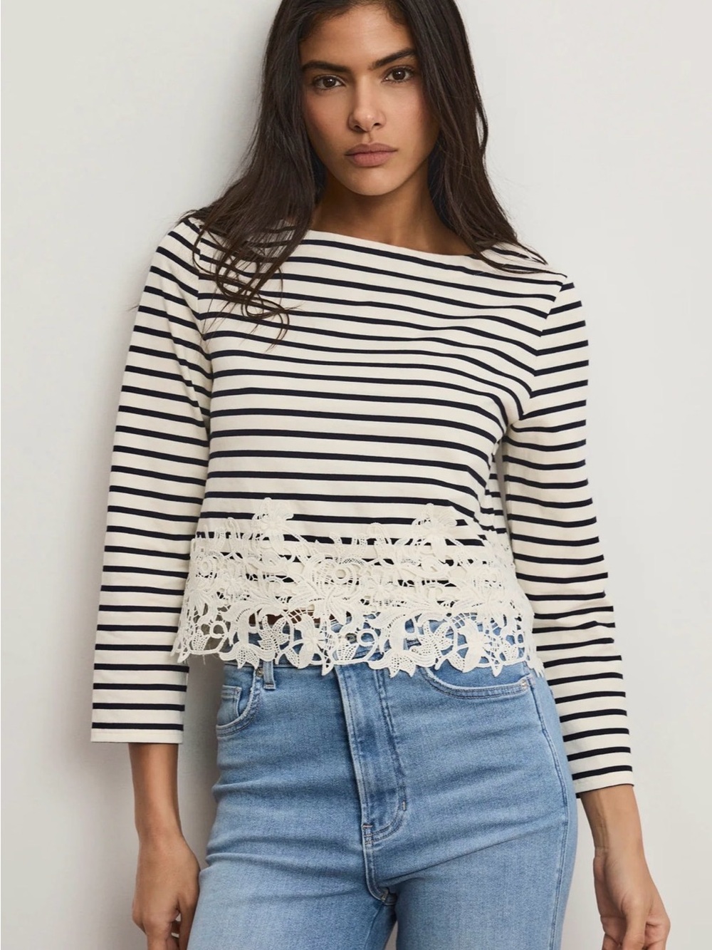 Veronica Beard Hovey Striped Lace T-Shirt Size XS